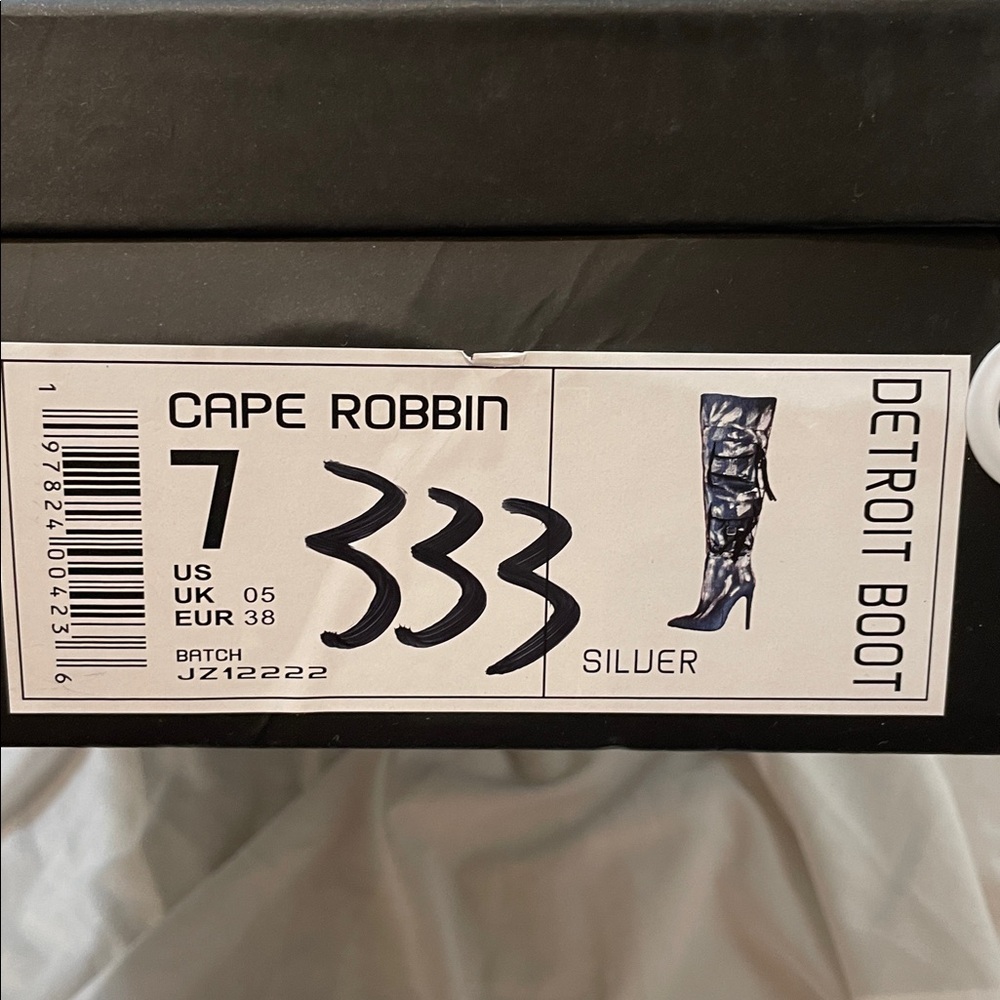 •CAPE ROBBIN• “Detroit” Thigh-High Denim Metallic Cargo Boots - Silver // NIB - Picture 14 of 16